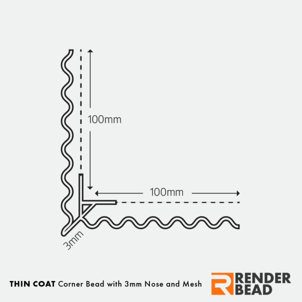 Thin Coat Corner Bead with 3mm Nose and Mesh Schematic
